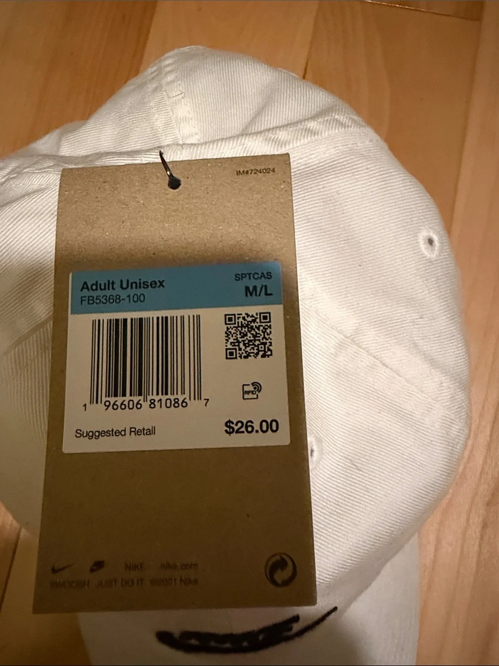 Nike White Baseball Cap with Black Swoosh